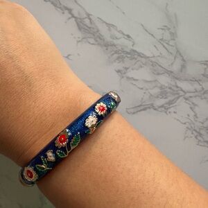Blue Enamel Floral Cloisonné Bangle Bracelet